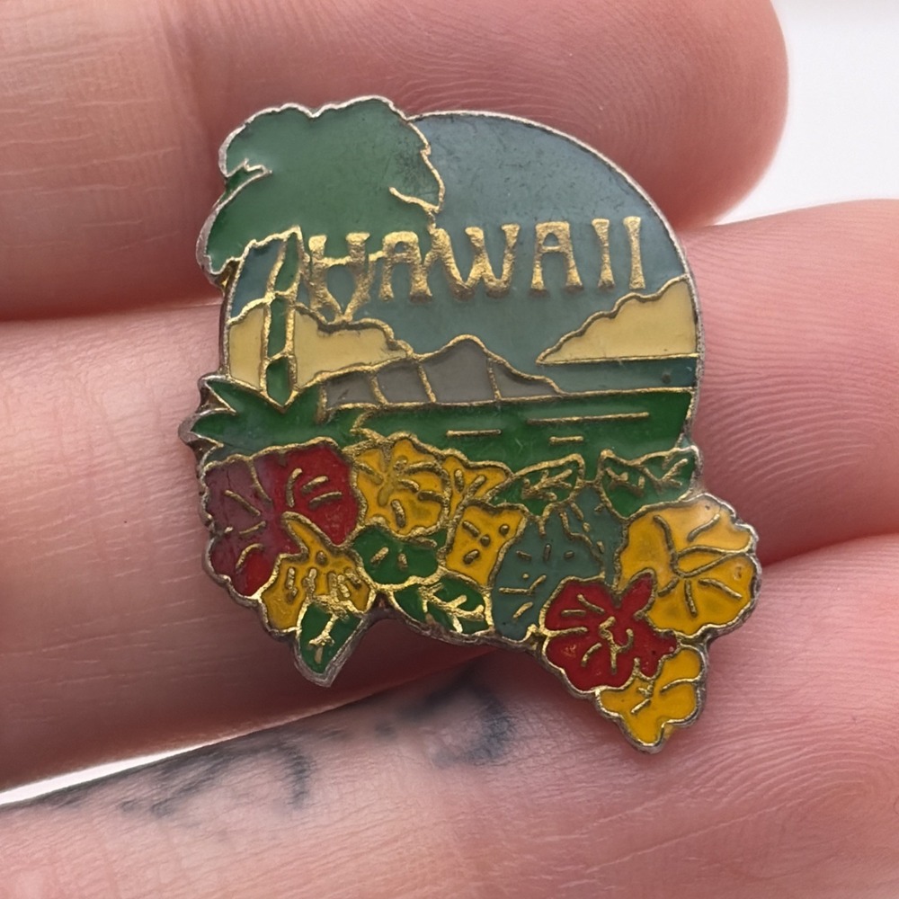 State Of Hawaii Beach Scene Palm Tree United States Of America Lapel Hat Pin